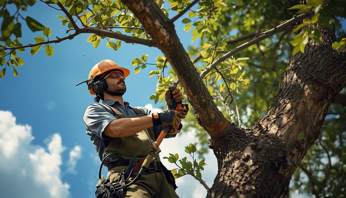 Professional oak tree pruning showcasing proper technique